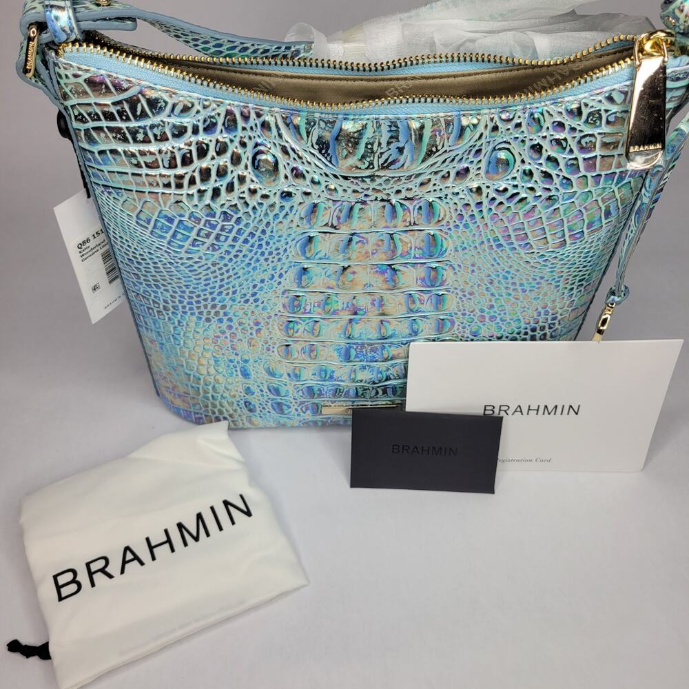 Brahmin Katie Wonderland Melbourne Iridescent Blue Croc-Embossed Shoulder Bag - Picture 13 of 15
